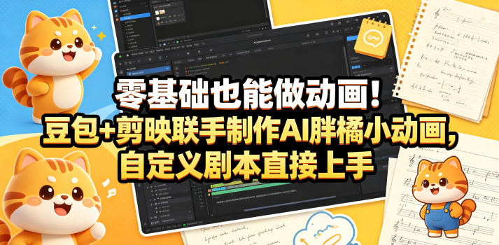 零基础也能做动画！豆包+剪映联手制作AI胖橘小动画，自定义剧本直接上手-校睿铺