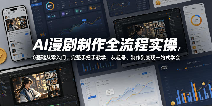 AI漫剧制作全流程实操，0基础从零入门，完整手把手教学，从起号、制作到变现一站式学会-校睿铺
