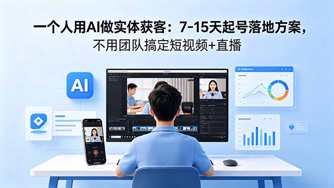 一个人用AI做实体获客：7-15天起号落地方案，不用团队搞定短视频+直播-校睿铺