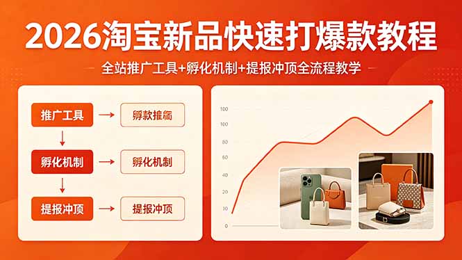 2026淘宝新品快速打爆款教程，全站推广工具+孵化机制+提报冲顶全流程教学-校睿铺