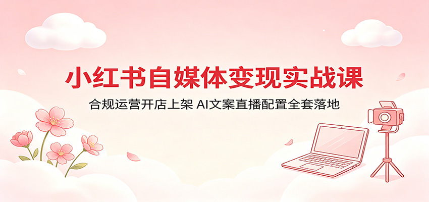 小红书自媒体变现实战课：合规运营开店上架，AI文案直播配置全套落地-校睿铺