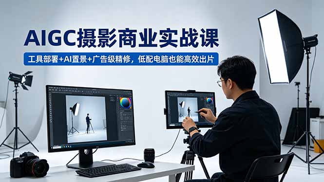 AIGC 摄影商业实战课，工具部署+AI置景+广告级精修，低配电脑也能高效出片-校睿铺
