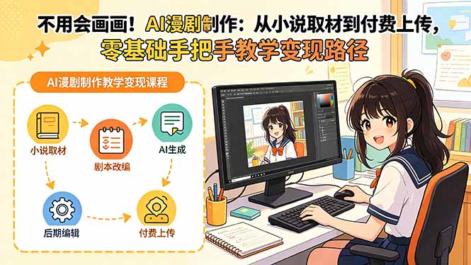 不用会画画！AI漫剧制作：从小说取材到付费上传，零基础手把手教学变现路径-校睿铺