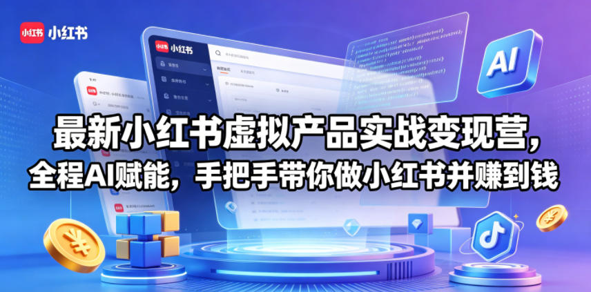 最新小红书虚拟产品实战变现营，全程AI赋能，手把手带你做小红书并赚到钱-校睿铺