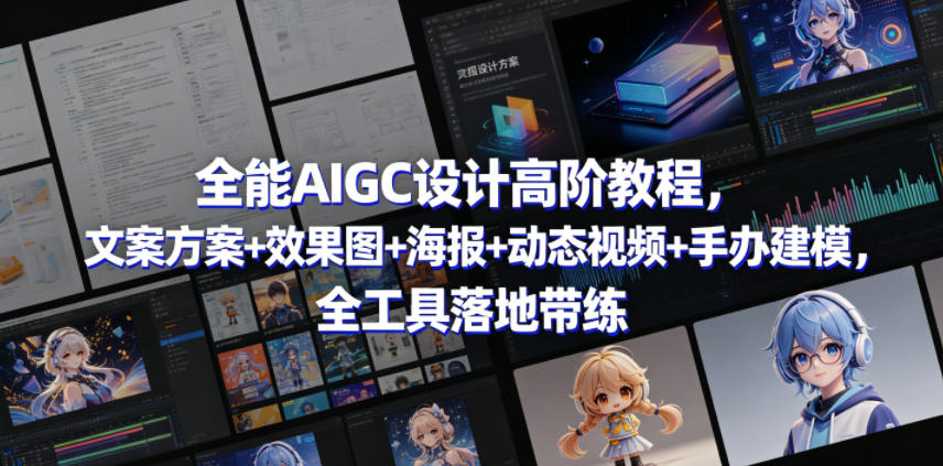 全能AIGC设计高阶教程，文案方案+效果图+海报+动态视频+手办建模，全工具落地带练-校睿铺