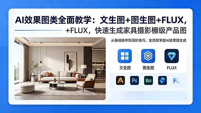 AI效果图类全面教学：文生图+图生图+FLUX，快速生成家具摄影棚级产品图-校睿铺