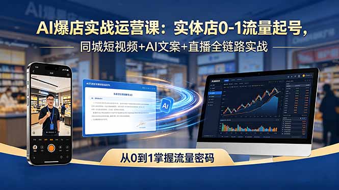 AI爆店实战运营课：实体店0-1流量起号，同城短视频+AI文案+直播全链路实战-校睿铺