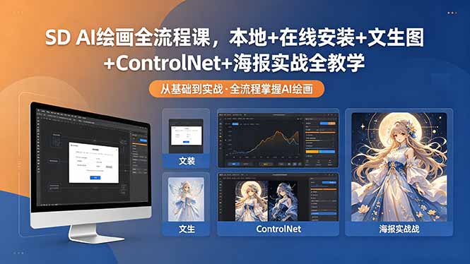 SD AI绘画全流程课，本地+在线安装+文生图+ControlNet+海报实战全教学-校睿铺