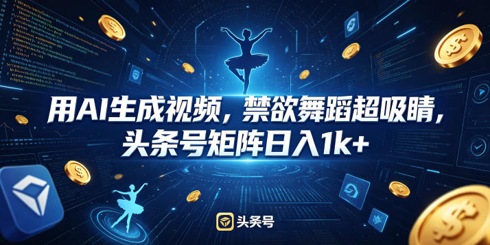 用AI生成视频，禁欲舞蹈超吸睛，头条号矩阵日入1k+-校睿铺
