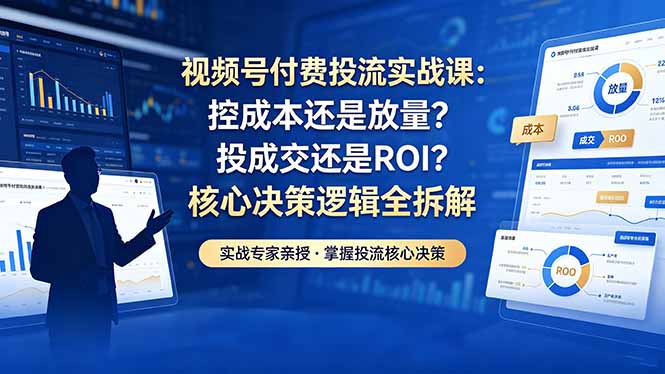 视频号付费投流实战课-5月：控成本还是放量？投成交还是ROI？核心决策逻辑全拆解-校睿铺