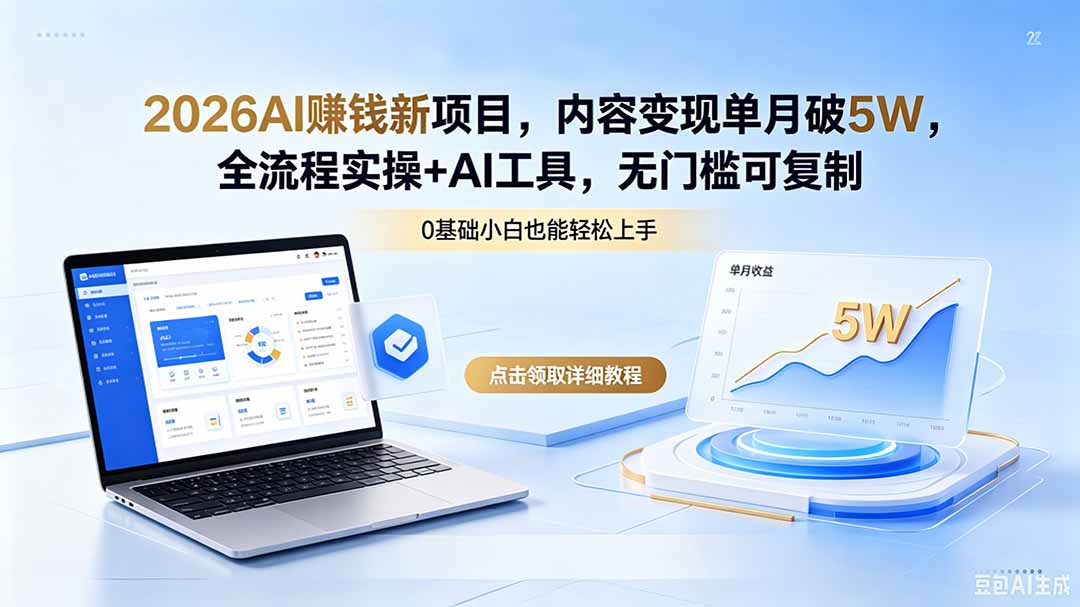 2026AI赚钱新项目，内容变现单月破5W，全流程实操+AI工具，无门槛可复制-校睿铺