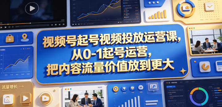 视频号起号视频投放运营课，从0-1起号运营，把内容流量价值放到更大-校睿铺