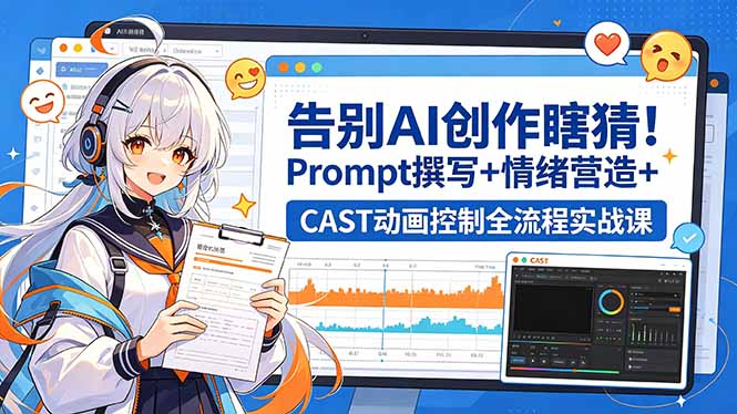 告别AI创作瞎猜！Prompt撰写+情绪营造+CAST动画控制全流程实战课-校睿铺