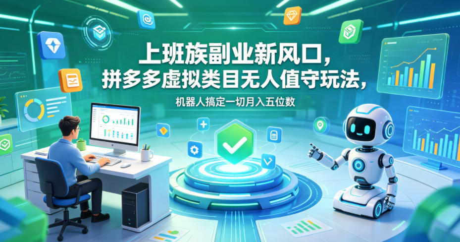 上班族副业新风口，拼多多虚拟类目无人值守玩法，机器人搞定一切月入五位数【揭秘】-校睿铺