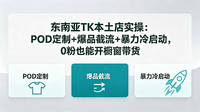 东南亚TK本土店实操-5月更新：POD定制+爆品截流+暴力冷启动，0粉也能开橱窗带货-校睿铺