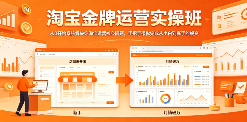 淘宝金牌运营实操班，从0开始系统解决你淘宝运营核心问题，手把手带你完成从小白到高手的蜕变-校睿铺