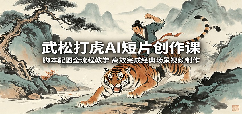 武松打虎AI短片创作课：脚本配图全流程教学，高效完成经典场景视频制作-校睿铺