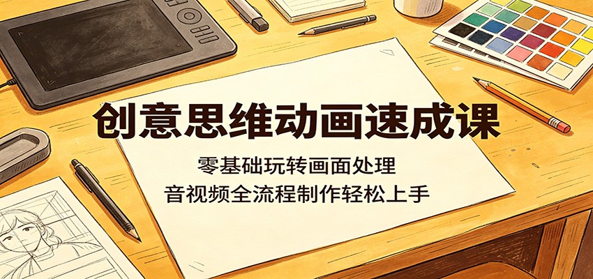 创意思维动画速成课：零基础玩转画面处理，音视频全流程制作轻松上手-校睿铺
