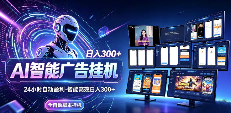AI智能广告挂G项目，无需人工，单机稳定日入200+，可矩阵放大，24小时不间断刷广告賺收益【揭秘】-校睿铺