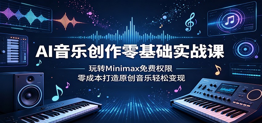 AI音乐创作零基础实战课：玩转Minimax免费权限，零成本打造原创音乐轻松变现-校睿铺