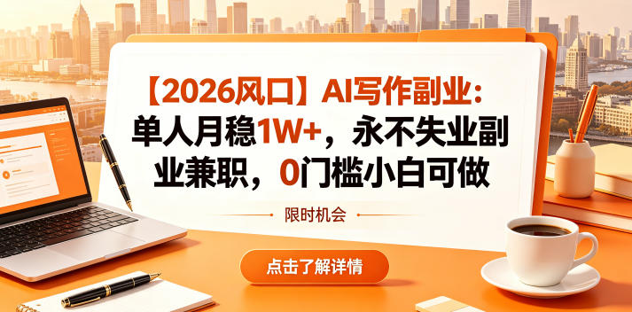 【2026风口】AI写作副业：单人月稳1W+，永不失业副业兼职，0门槛小白可做【揭秘】-校睿铺