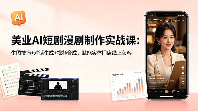 美业AI短剧漫剧制作实战课：生图技巧+对话生成+视频合成，赋能实体门店线上获客-校睿铺
