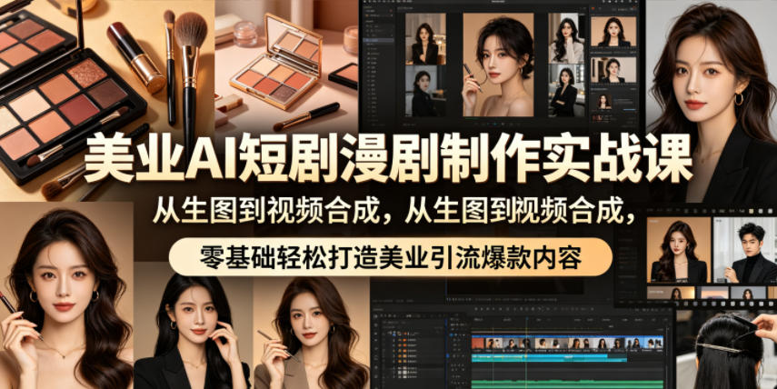 美业AI短剧漫剧制作实战课，从生图到视频合成，零基础轻松打造美业引流爆款内容-校睿铺