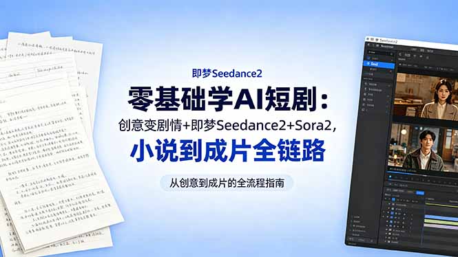 零基础学AI短剧：创意变剧情+即梦Seedance2+Sora2，小说到成片全链路-校睿铺