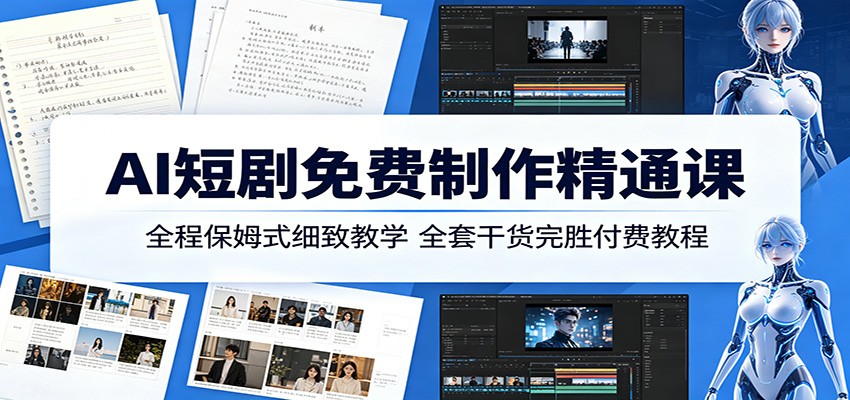 AI短剧免费制作精通课：全程保姆式细致教学，全套干货完胜付费教程-校睿铺