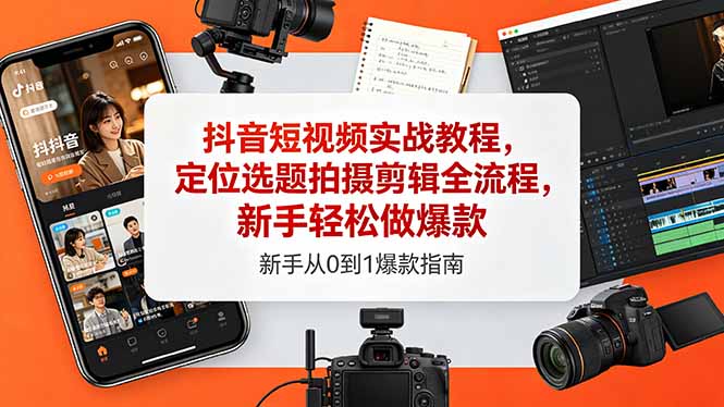 抖音短视频实战教程，定位选题拍摄剪辑全流程，新手轻松做爆款-校睿铺