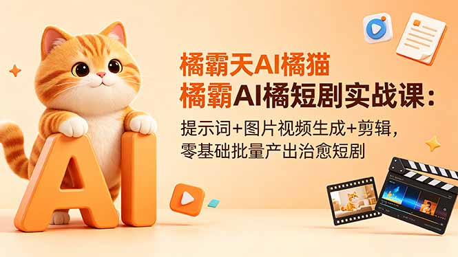 橘霸天AI橘猫短剧实战课：提示词+图片视频生成+剪辑，零基础批量产出治愈短剧-校睿铺