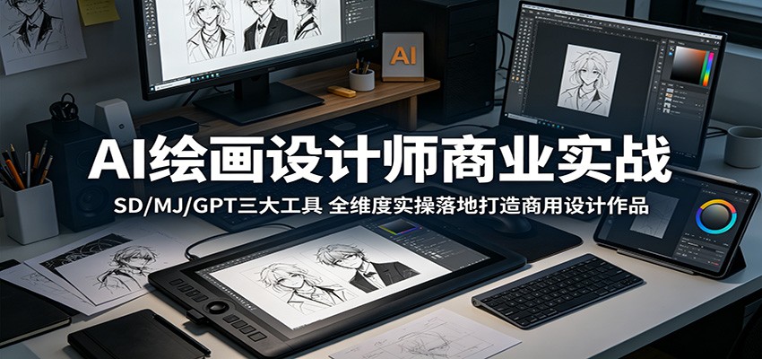 AI绘画设计师商业实战：SD/MJ/GPT三大工具，全维度实操落地打造商用设计作品-校睿铺