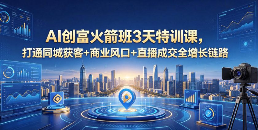 AI创富火箭班3天特训课，打通同城获客+商业风口+直播成交全增长链路，2026年4月新课-校睿铺