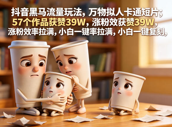 抖音黑马流量玩法，万物拟人卡通短片，57个作品获赞39W，涨粉效率拉满，小白一键复刻，保姆级拆解-校睿铺