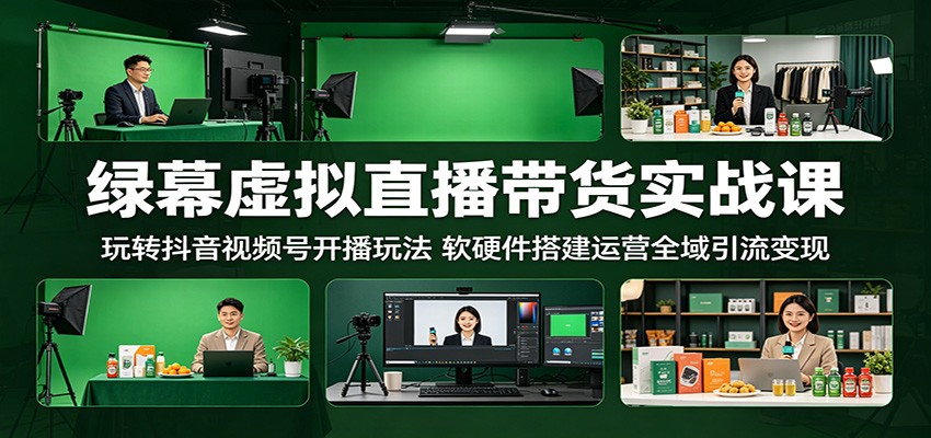 绿幕虚拟直播带货实战课：玩转抖音视频号开播玩法，软硬件搭建运营全域引流变现-校睿铺