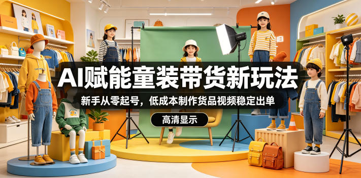 AI赋能童装带货新玩法，新手从零起号，低成本制作货品视频稳定出单-校睿铺