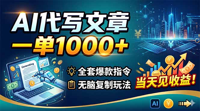 AI代写文章，一单1000+，全套爆款指令+无脑复制玩法，当天见收益！-校睿铺
