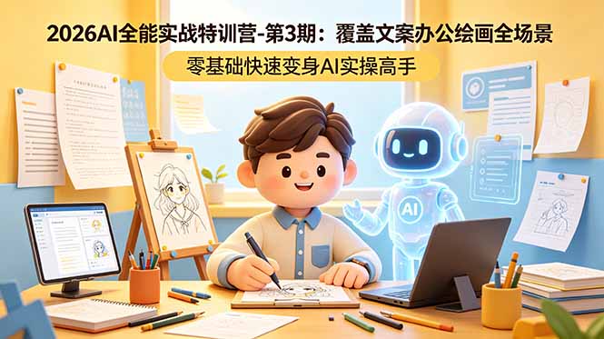 2026AI全能实战特训营-第3期：覆盖文案办公绘画全场景 零基础快速变身AI实操高手-校睿铺