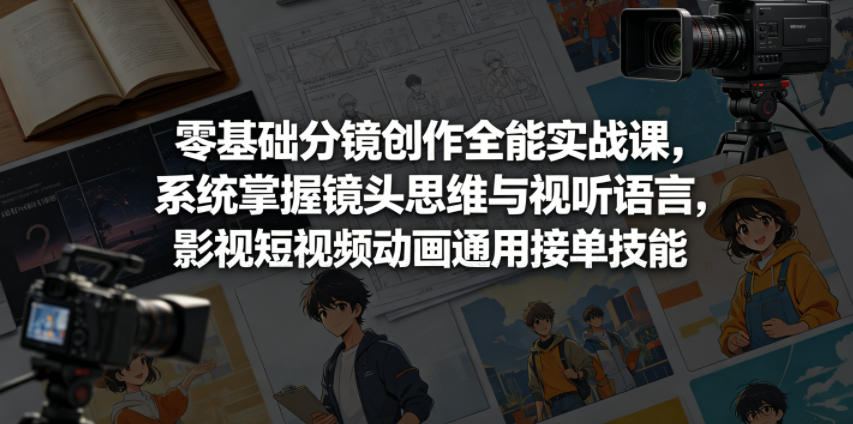 零基础分镜创作全能实战课，系统掌握镜头思维与视听语言，影视短视频动画通用接单技能-校睿铺
