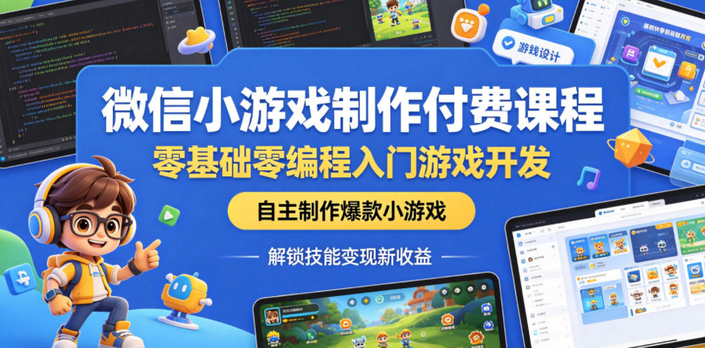 微信小游戏制作付费课程，零基础零编程入门游戏开发，自主制作爆款小游戏，解锁技能变现新收益-校睿铺