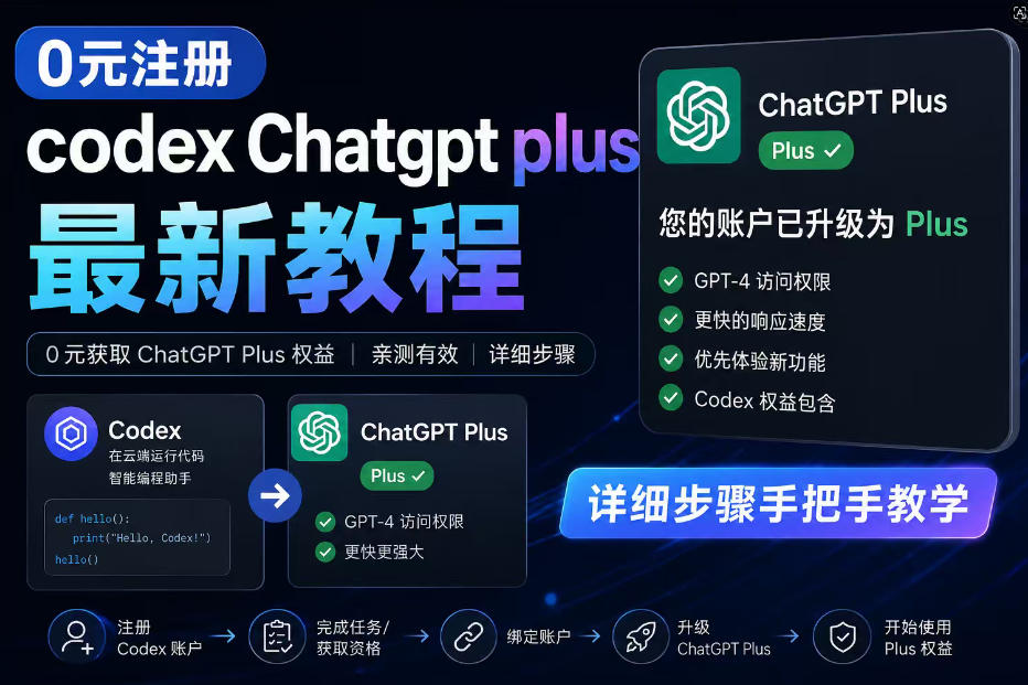 0元全自动注册codex gpt plus最新教程，0元获取GPT Plus权益，手把手详细教学-校睿铺