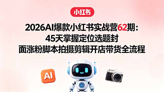 2026AI爆款小红书实战营62期：45天掌握定位选题封面涨粉脚本拍摄剪辑开店带货全流程-校睿铺