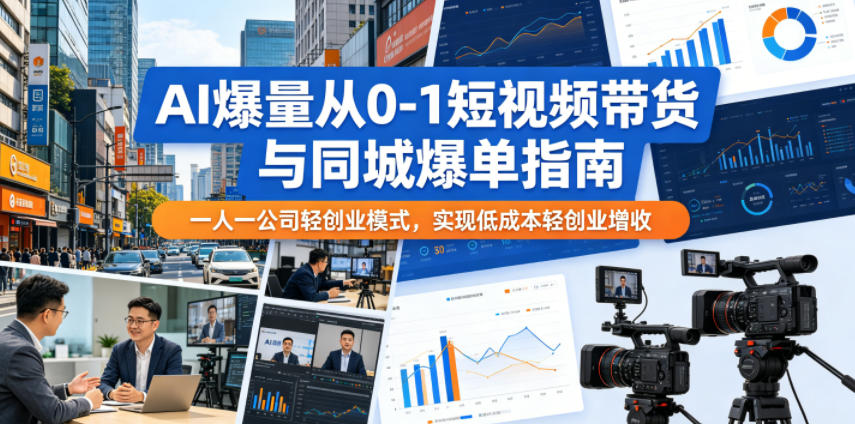 AI爆量从0-1短视频带货与同城爆单指南，一人一公司轻创业模式，实现低成本轻创业增收-校睿铺