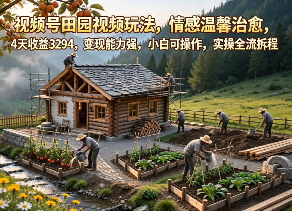 视频号田园视频玩法，情感温馨治愈，4天收益3294，变现能力强，小白可操作，实操全流程拆解-校睿铺