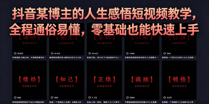 抖音某博主的灰太狼人生感悟短视频教学，全程通俗易懂，零基础也能快速上手-校睿铺
