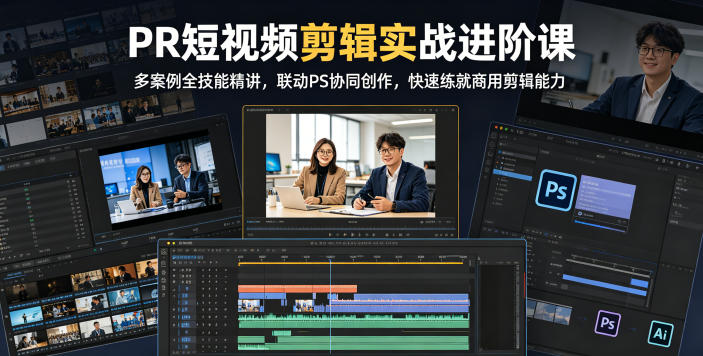 PR短视频剪辑实战进阶课，多案例全技能精讲，联动PS协同创作，快速练就商用剪辑能力-校睿铺