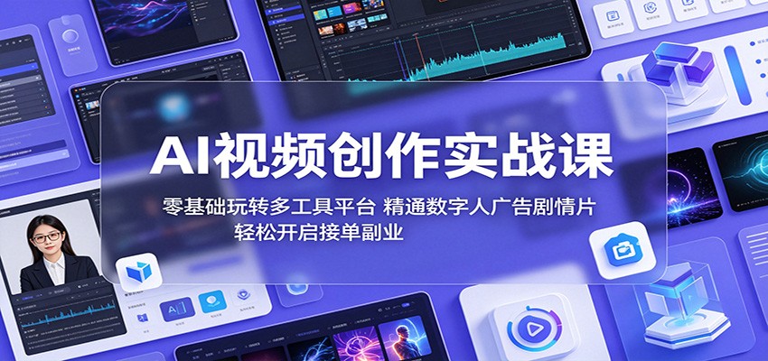 AI视频创作实战课：零基础玩转多工具平台，精通数字人广告、剧情片，轻松开启接单副业-校睿铺