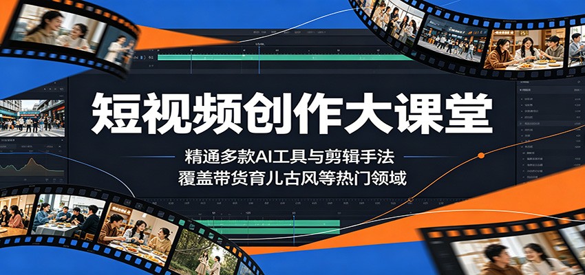 短视频创作大课堂：精通多款AI工具与剪辑手法，覆盖带货、育儿、古风等热门领域-校睿铺