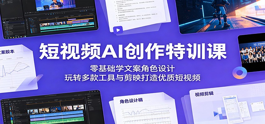短视频AI创作特训课：零基础学文案角色设计，玩转多款工具与剪映打造优质短视频-校睿铺
