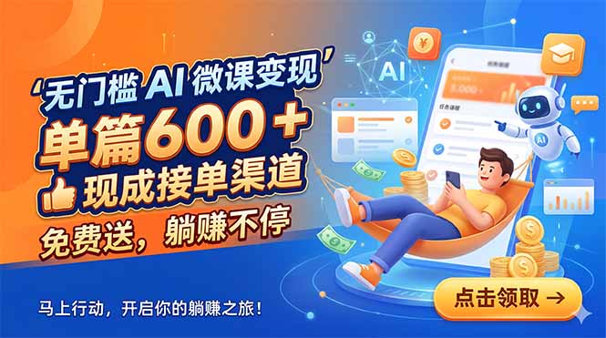 无门槛 AI 微课变现，单篇600 + 现成接单渠道，免费送，躺赚不停-校睿铺